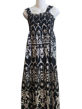 So Wear It Declare It Black and Cream Patterned Smocked Maxi Dress